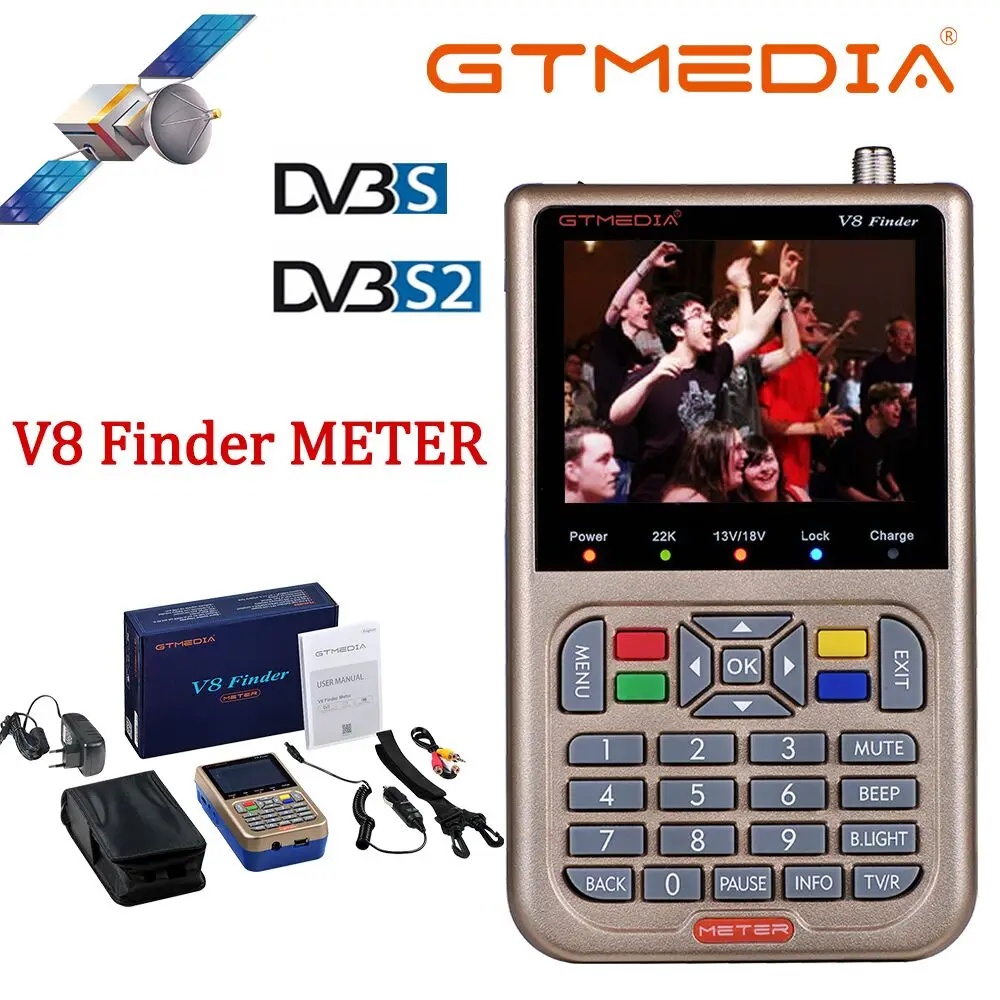 

GTMEDIA V8 Finder TV Satellite Finder Meter DVB-S2 Digital H.265 Full 1080p FTA 3.5 Inch LCD Built-in 3000mah Battery V8 Satfind