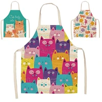 1pcs kitchen apron cute cartoon cat printed sleeveless cotton linen aprons for men women home cleaning tools cooking apron