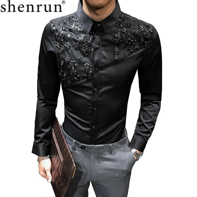 Мужская приталенная рубашка Shenrun черно белая Повседневная с длинными рукавами