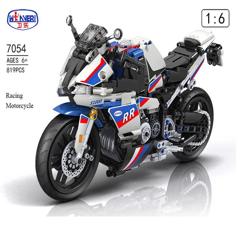 

Winner 7054 MOC 819PCS Static Track Motorcycle 1:6 Model Assembled Building Block Bricks DIY Toys For Children Birthday Gift