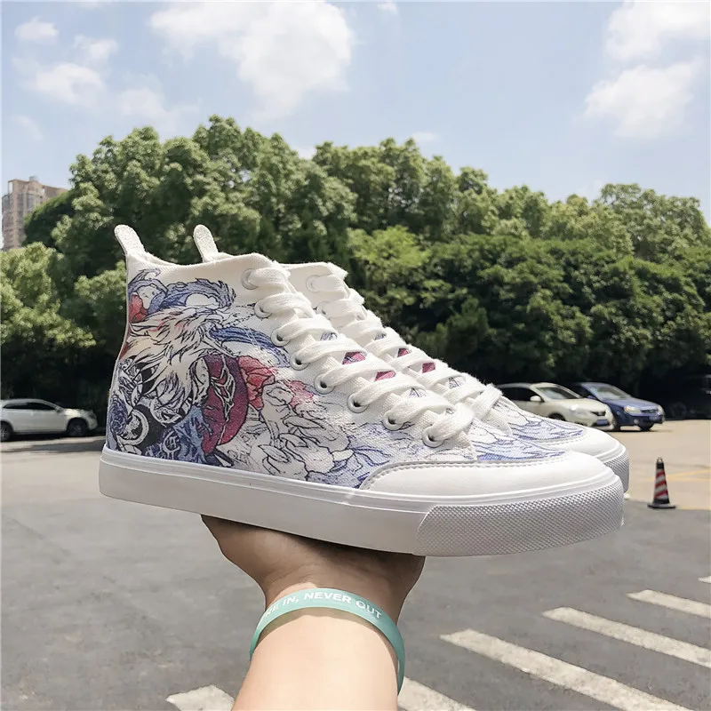 New Spring High Top Men Casual Vulcanize Shoes Boy Fashion Breathable Canvas Sneakers Graffiti Maker Comfortable Shoes A317