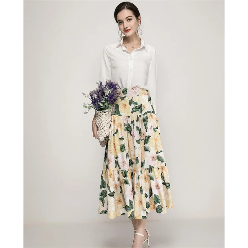 Runway Designer Set High Quality Spring Summer Women Suits White Shirt Top+ Skirt Two-piece Sets NP1419N