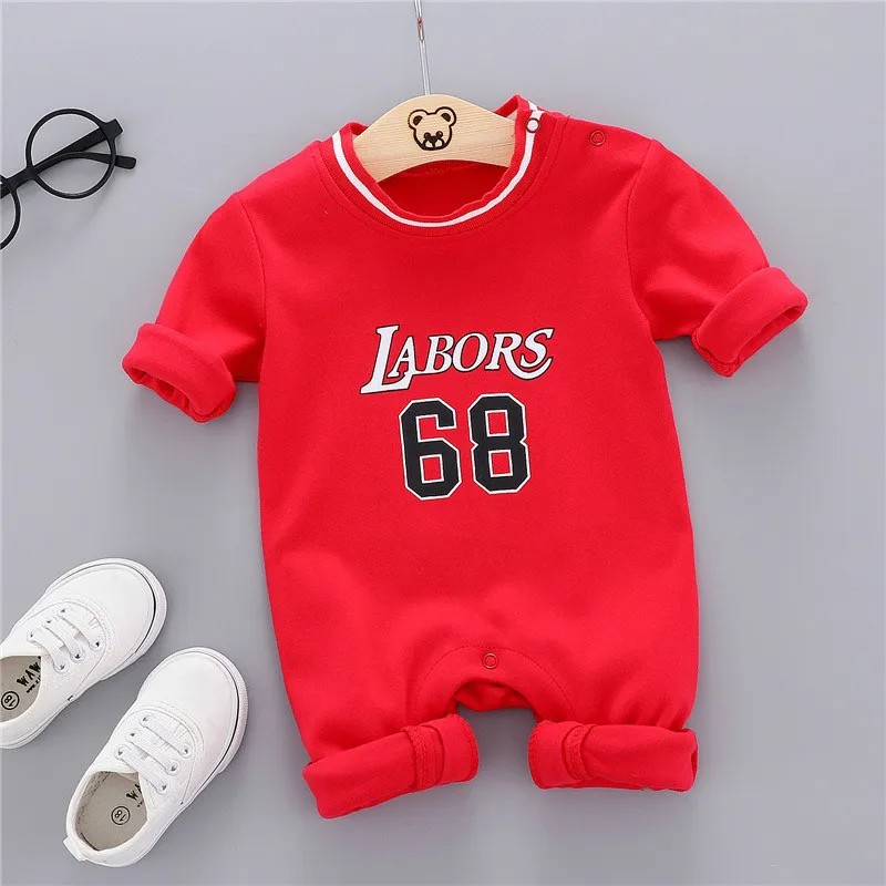 New autumn and winter new long-sleeved warm clothes for newborns baby one-piece romper infant full-print sportswear |