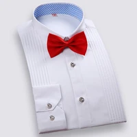 men tuxedo shirts slim fit long sleeve solid multiple colors wedding brideroom formal tops bow tie included