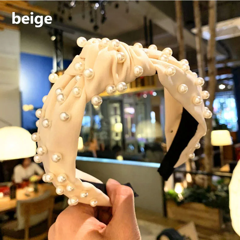 Pearl beige Модная повязка для волос для девочек, аксессуары для волос с перекрестным узлом в богемном стиле, эластичная винтажная Женская бархатная повязка на голову с бантом - Цвет: Pearl beige