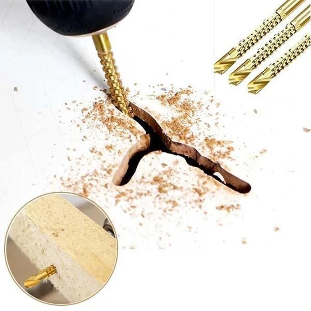 

6pcs/Set 3-8mm Saw Drill Broach Woodworking Bit Saw Tooth Golden Drill Bit Titanium Coated HSS Drill Bit Woodworking Tools