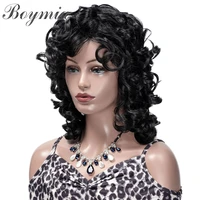 womens synthetic wigs natural sprial curly wig medium length black hairpiece hair wig cosplay wig