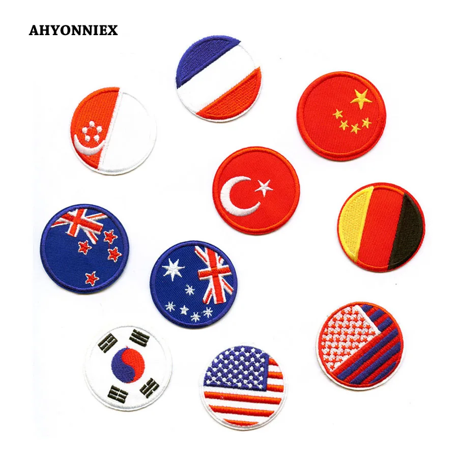 AHYONNIEX 1 шт. качественная вышивка Китай США круглый флаг нашивки ПРИШИТАЯ
