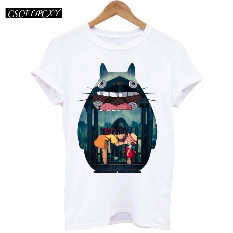 Мода 2017 тонкая футболка женская летняя с принтом сосед Тоторо одежда больших