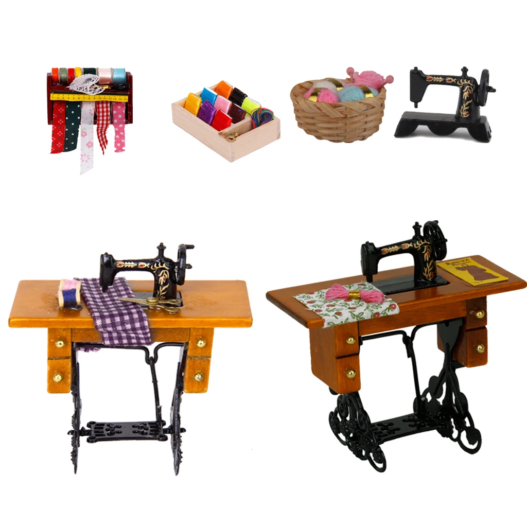 

Metal Mini Vintage Style Sewing Machine Set for 1 : 12