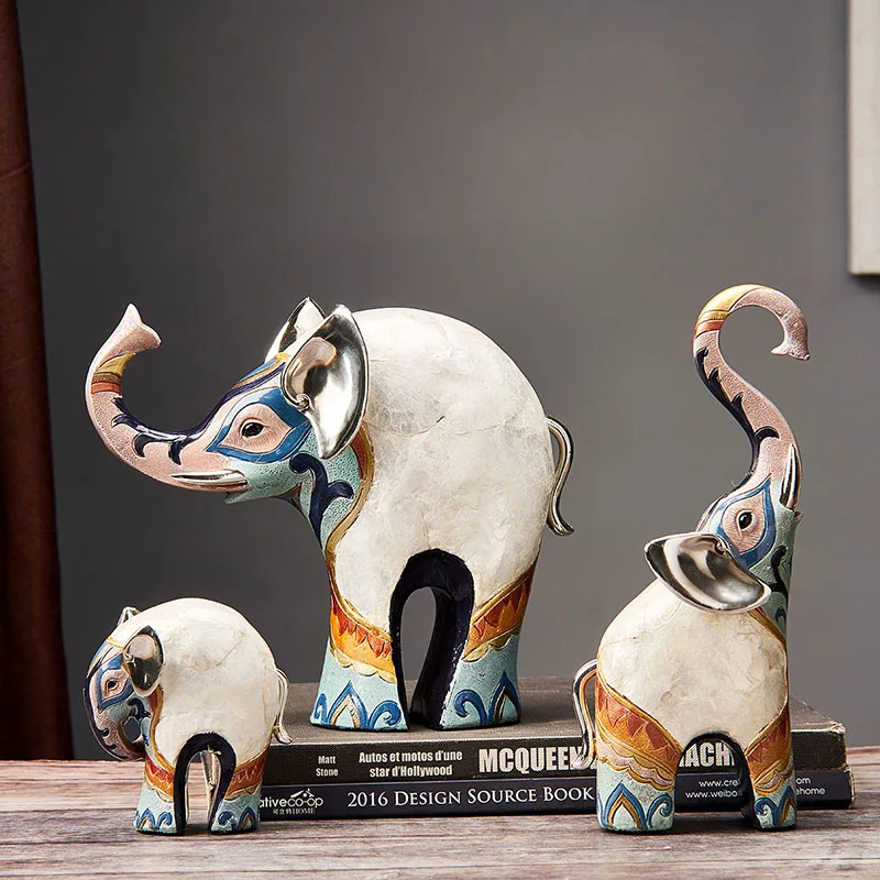 

Lucky Mascot Creative Resin Elephant Sets Home Decoration Crafts Hand Painting Ornaments Office Display Furnishings Figurines