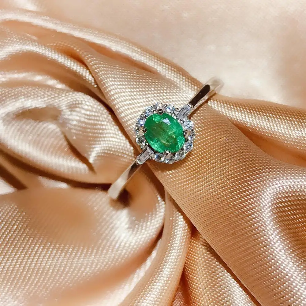 

ECHSUN Pure natural Colombian emerald ring high clarity full fire color s925 sterling silver seiko inlaid opening adjustable