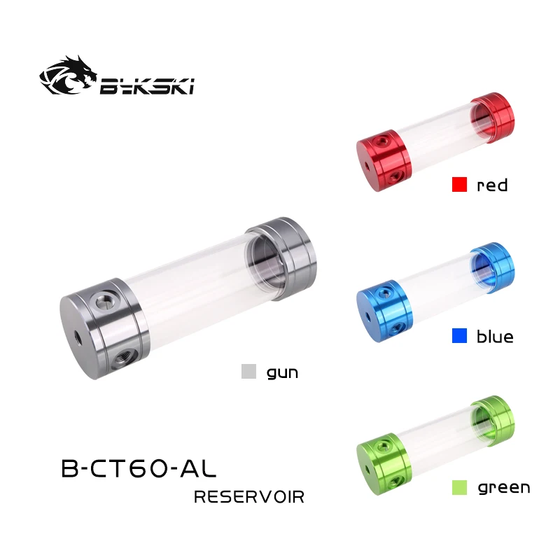 Bykski B-CT60-AL 60mm Cylinder Reservoirs Aluminum Alloy Cover Acrylic Body Diameter 100/150/200/260mm Length |