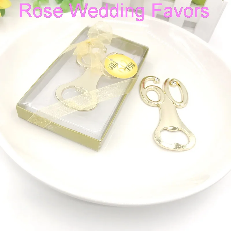 

60th Wedding Anniversary Party Giveaway Gift Gold 60 Design Bottle Opener Birthday Souvenir 10PCS