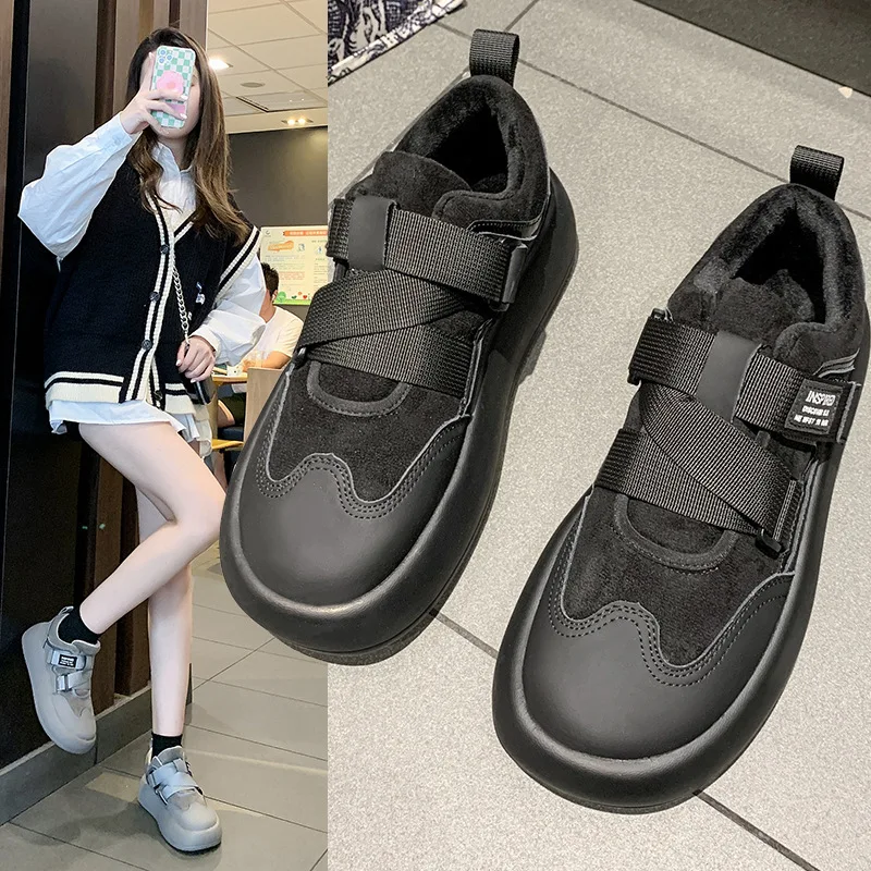 

Зимняя женская Вулканизированная обувь, модная повседневная обувь на плоской подошве, удобная теплая плюшевая обувь на толстой подошве, Же...