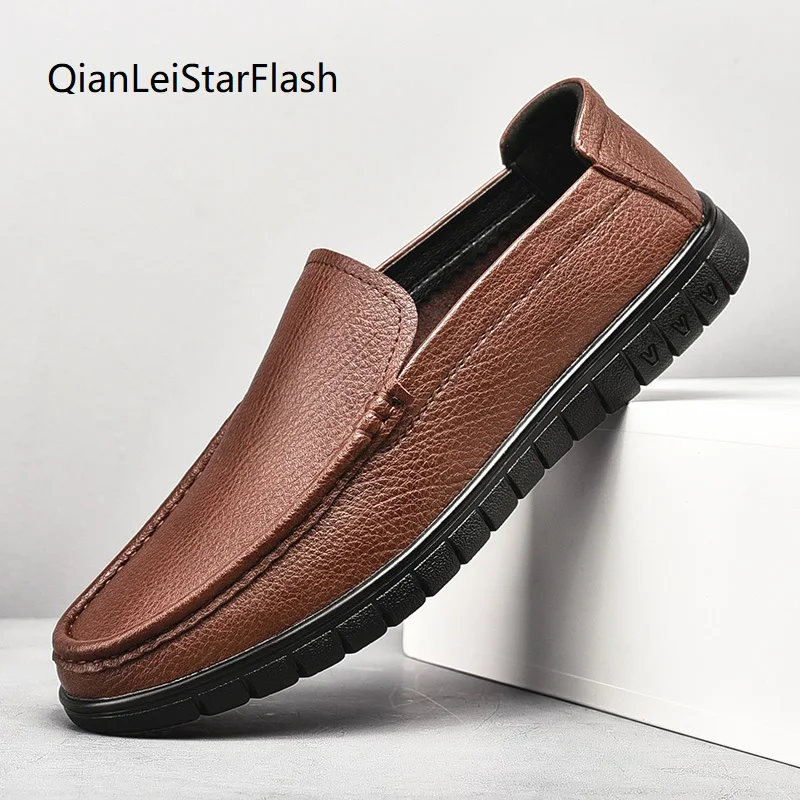 

Мокасины мужские из натуральной кожи, дышащие туфли, без застежки, повседневная обувь на плоской подошве