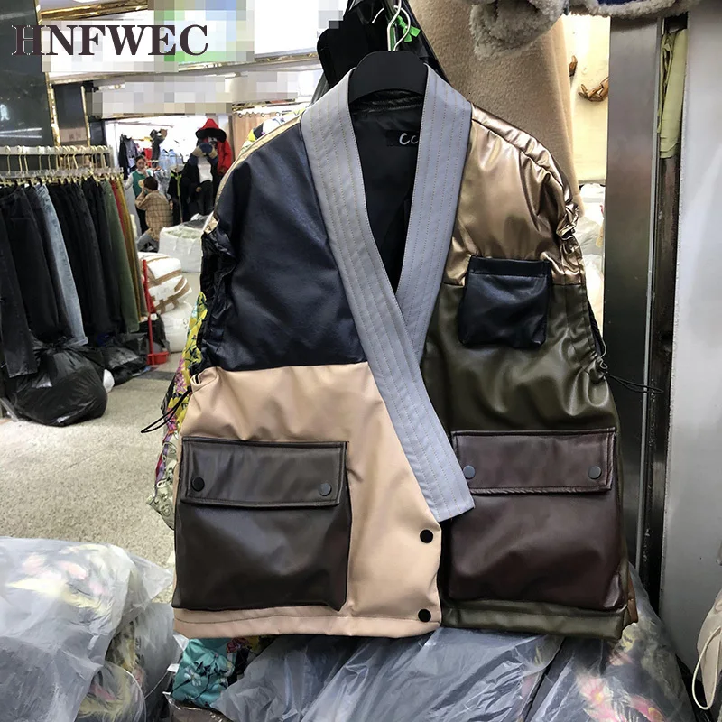 

Europe Thick Sleeveless Vest Coats Women 2020 Winter New Splice Leather Vest Female Wild Casual Fashion Women Clothing F779