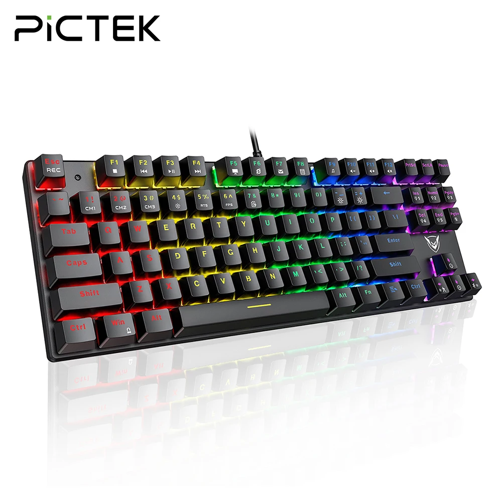 PICTEK PC244 Проводная игровая клавиатура механическая RGB светодиодный USB синий
