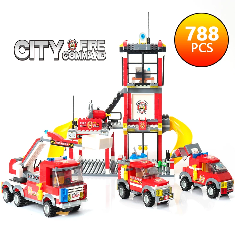 788 шт Строительные блоки город пожарный спасательный автомобиль совместимый