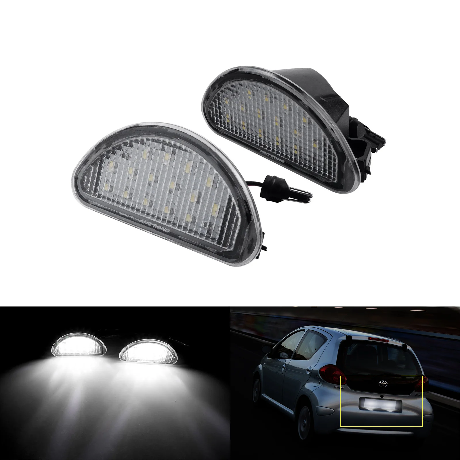 

2x LED License Number Plate Light Xenon White For Toyota Aygo MK I 2005-2014