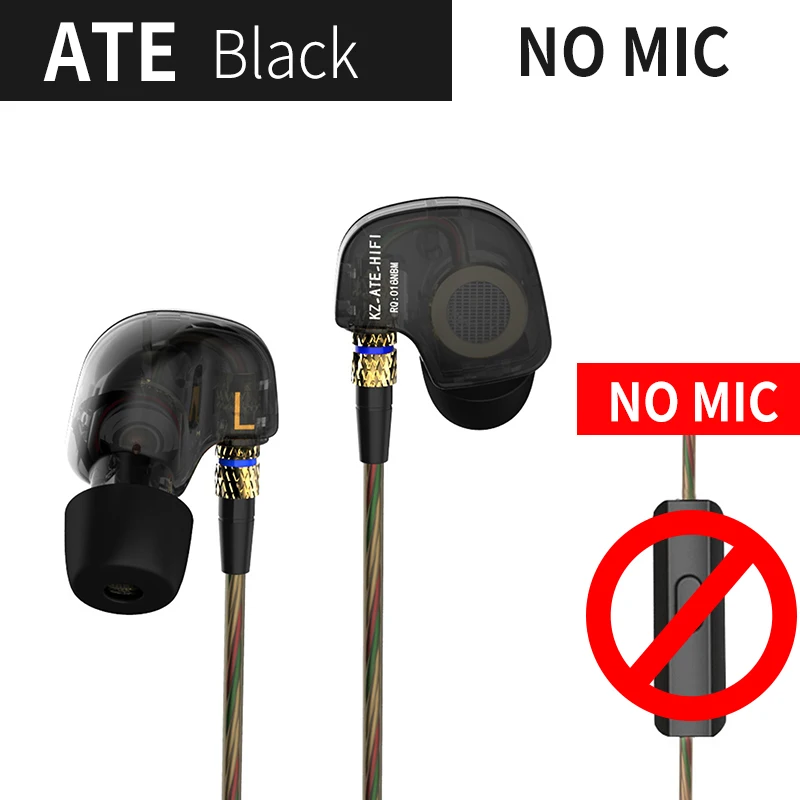 ATE no mic KZ ATE ATR HD9 Динамический драйвер HiFi спортивные наушники с микрофоном в ухо наушники - Цвет: ATE no mic