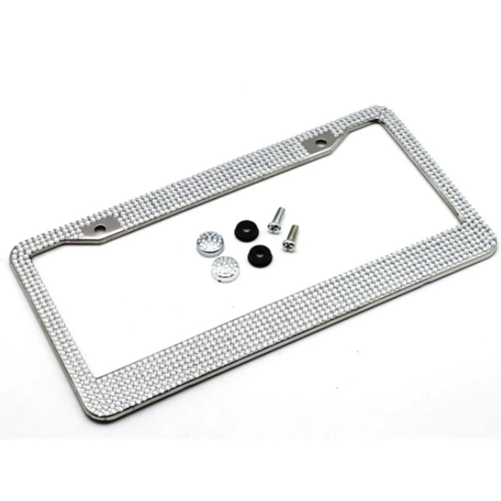 

30.5*16cm Car License Plate Frame License US Standard Diamond-studded White Stainless Steel Rhinestone Decoration