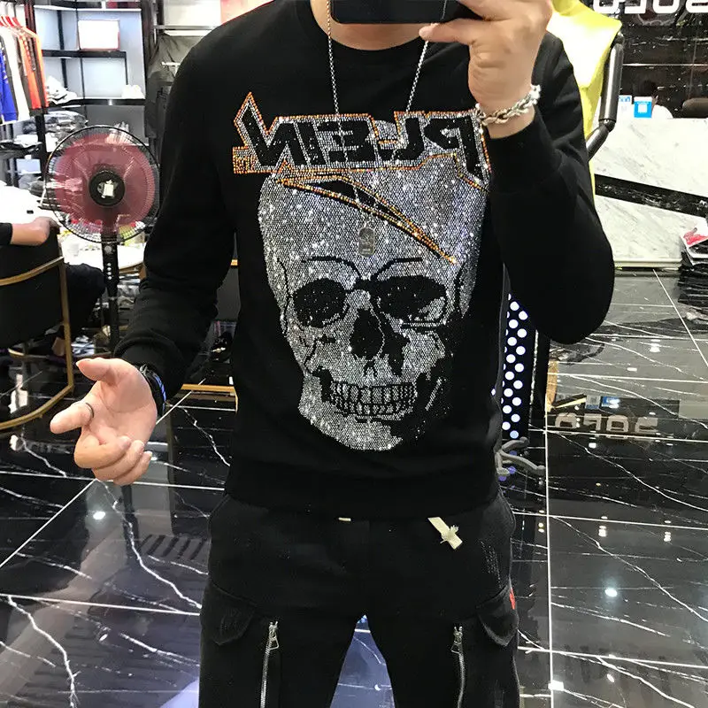 

2021 new sequined men's sweater spring and autumn T-shirt men's long sleeve Korean wind loose spring coat men's tide