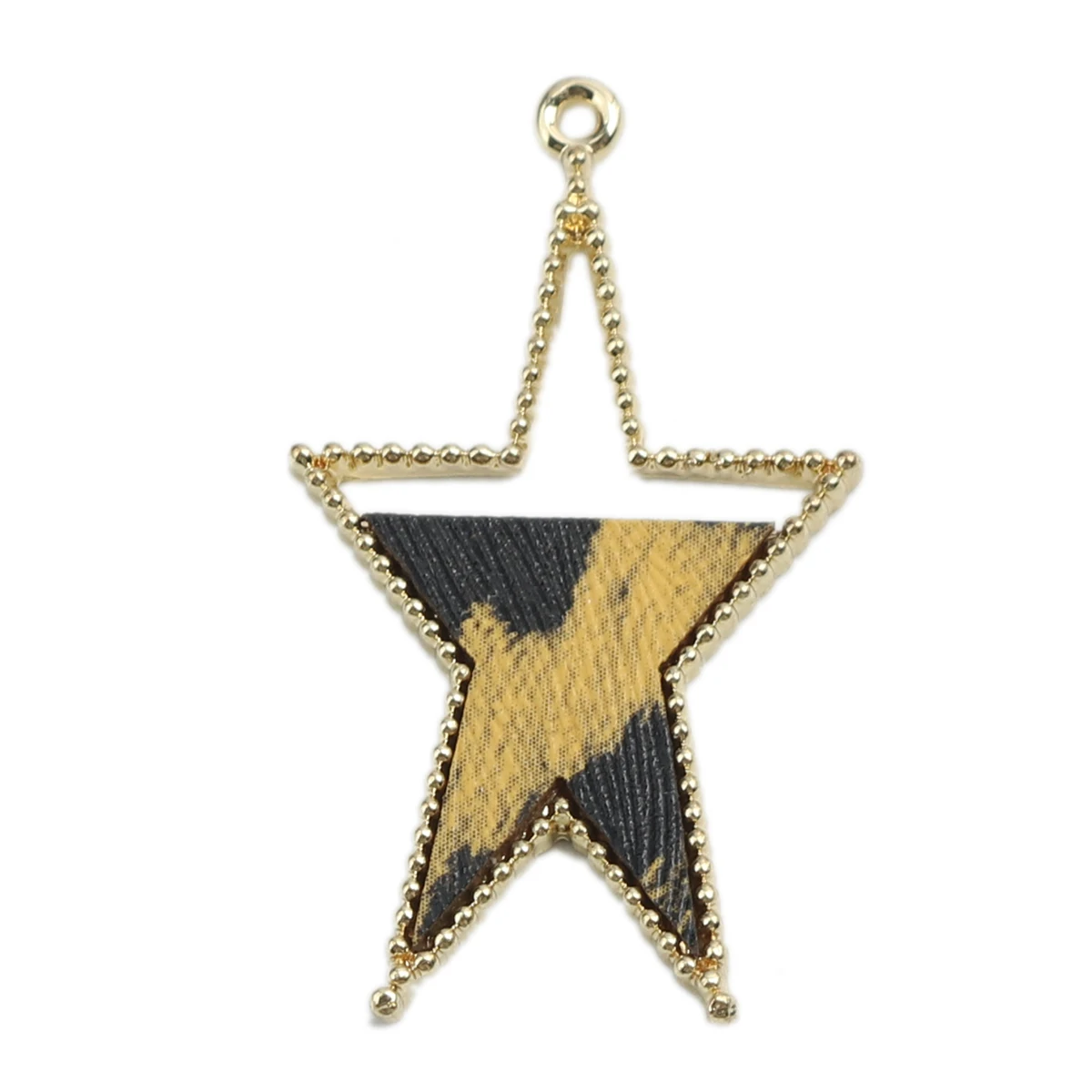 

Zinc Based Alloy & PU Pentagram Star Pendants Gold Color With Snake Skin & Leopard Print For DIY Jewelry3.8cm x 2.3cm, 5 PCs