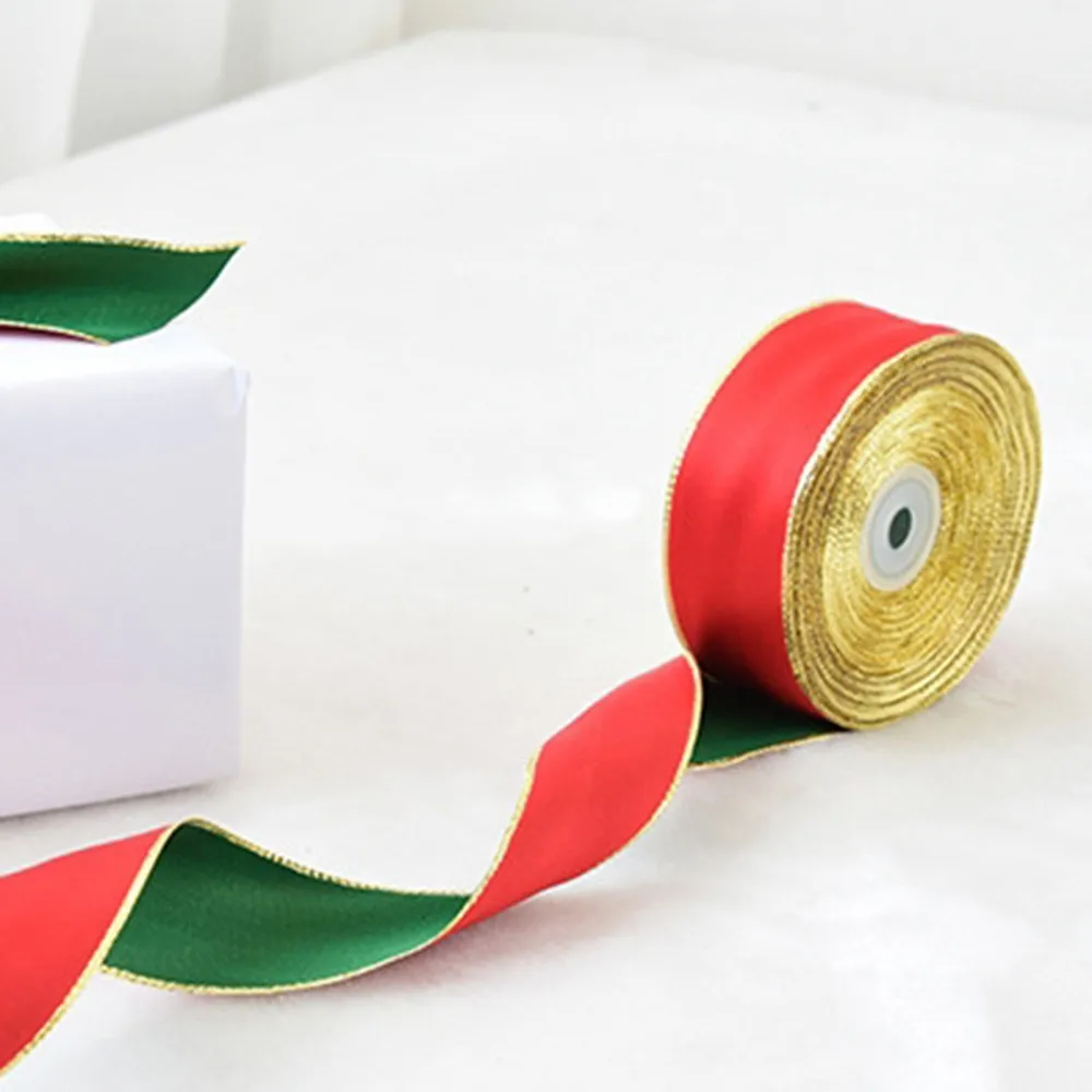 2 м Рождественская двухсторонняя Проводная атласная лента для ручной работы