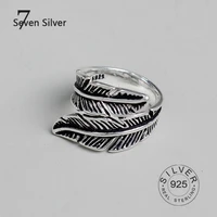 real 925 sterling silver bijoux feather rings for women boho adjustable antique rings anillos
