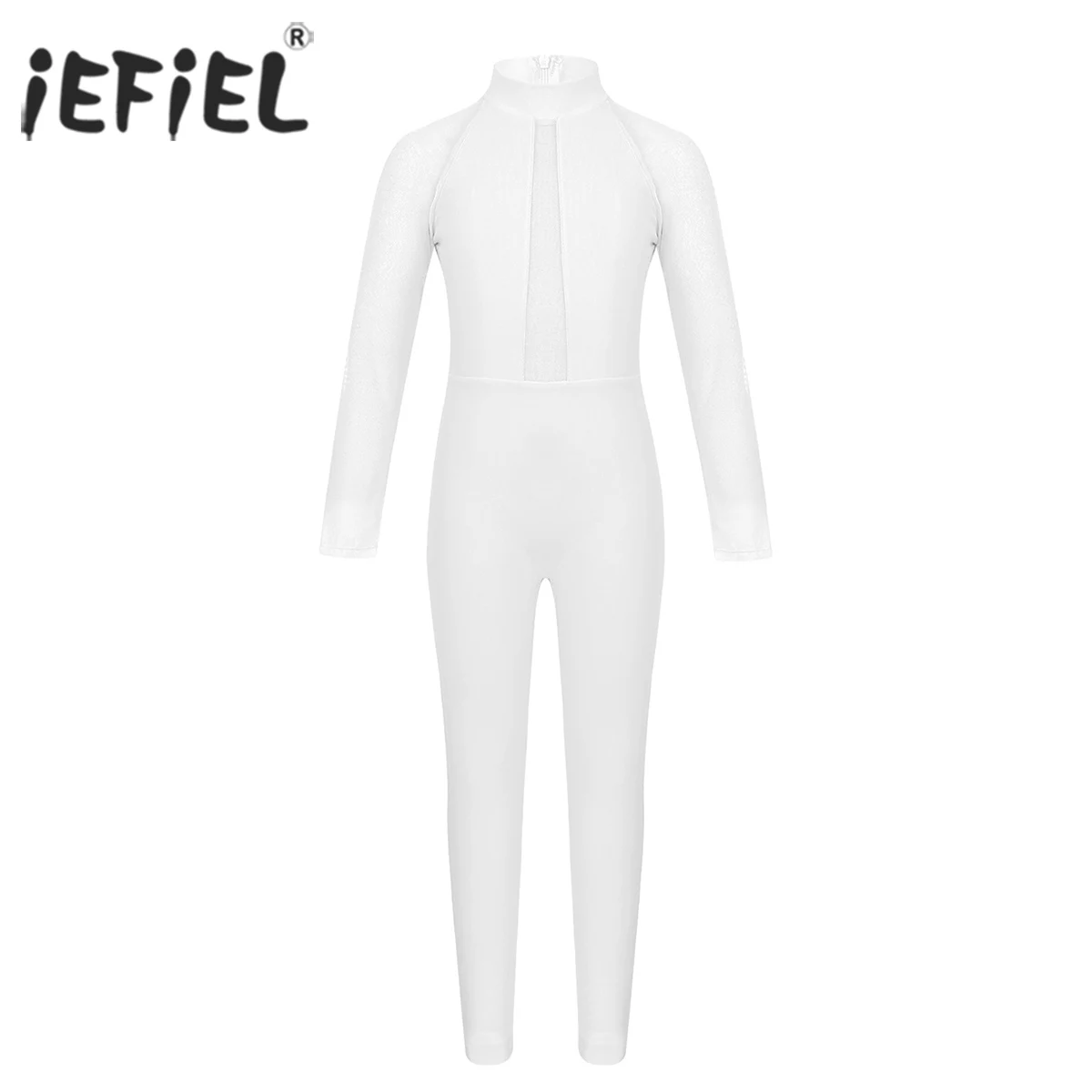 

iEFiEL Kids Girls Ballerina Ballroom Mesh Mock Neck Zippered Ballet Dance Gymnastics Leotard Jumpsuit Unitard Tutu Dancewear