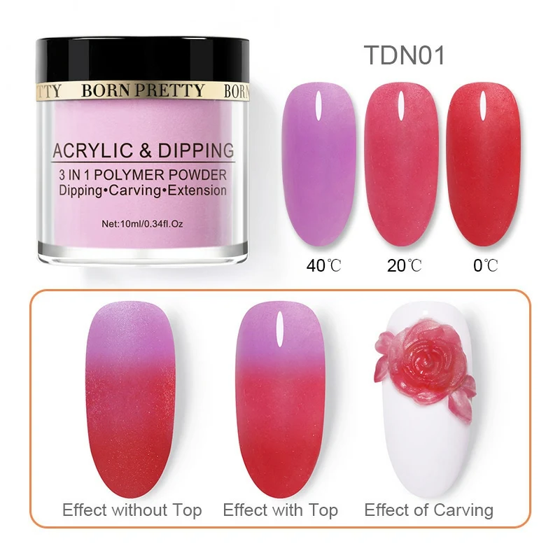 BP-TDN01 BORN PRETTY, 10 мл, термопудра для ногтей 3 в 1, меняющая температуру, акриловый полимер, для вырезания, сделай сам, декор для ногтей - Цвет: BP-TDN01