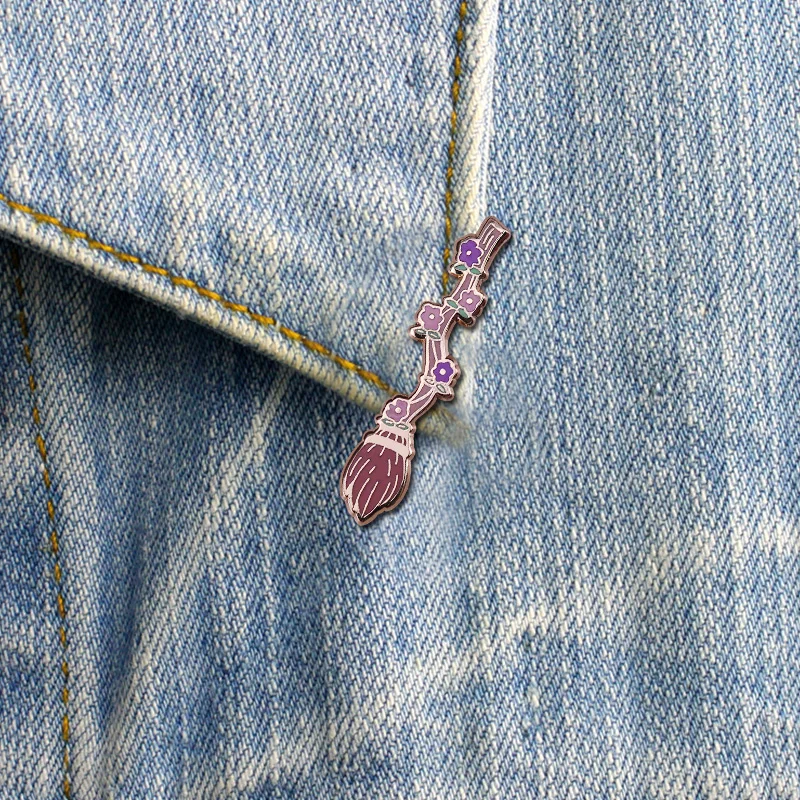 Волшебная ведьма бромпад эмалированная булавка с розовыми цветами волшебный