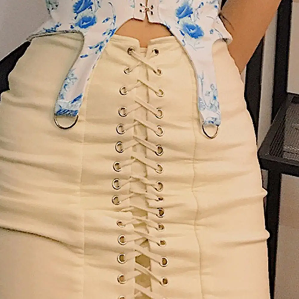 Женская мини-юбка на шнуровке с высокой талией | одежда