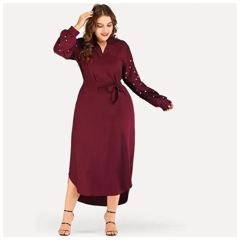 Женское платье макси с жемчугом большого размера|Женские платья| |