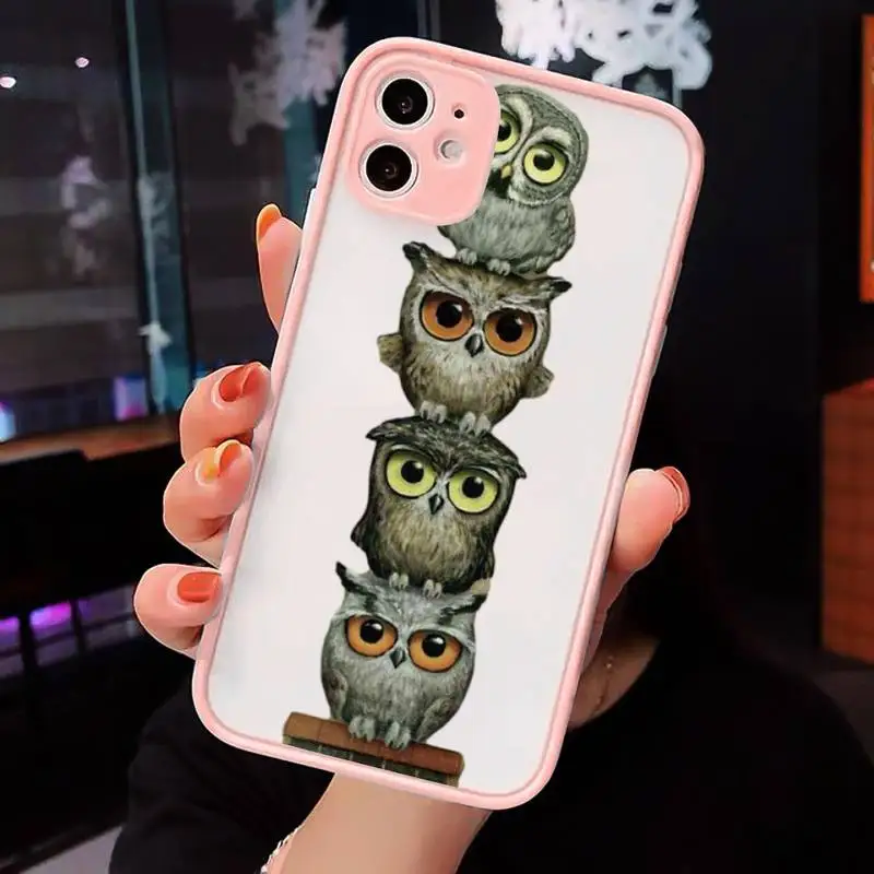 

Animal Owl art cool cute Phone Cases Matte transparent For Pink iPhone 12 Mini 11 Pro XR XS Max 7 8 Plus X Back Cover