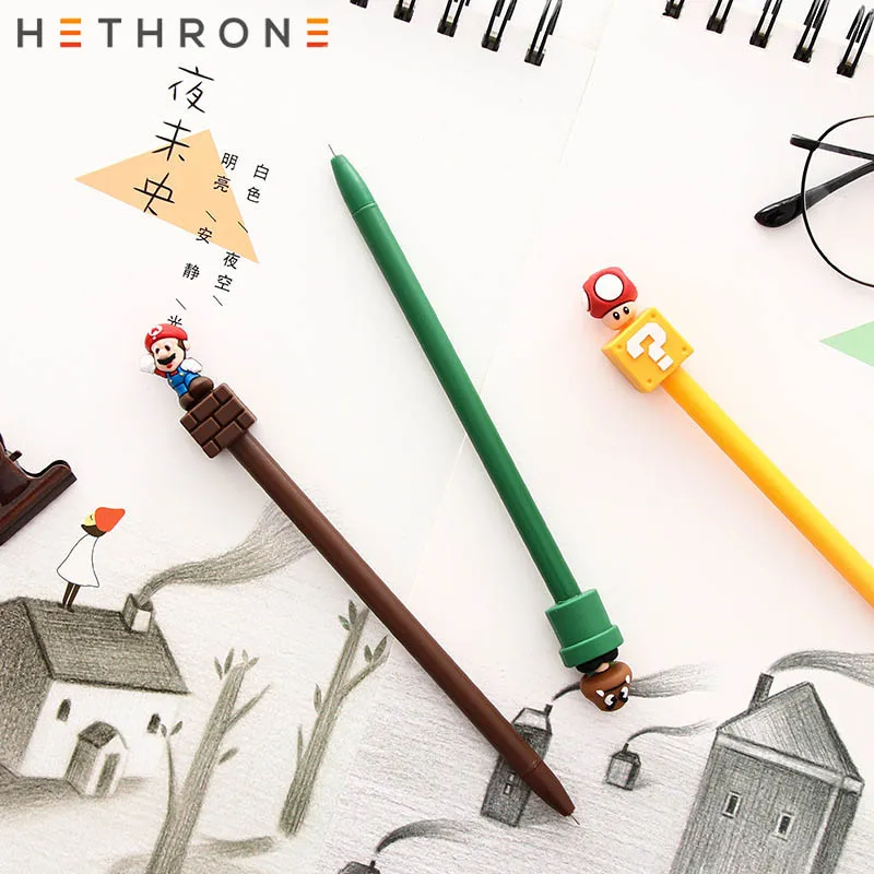 Hethrone 3 шт./лот ручки для школы супер Мэри дизайн канцлер гелевая ручка kawaii