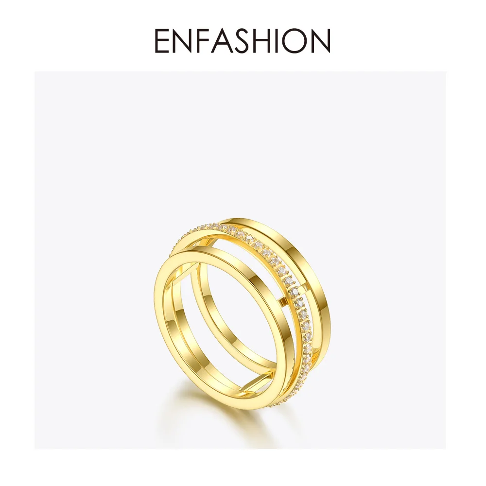 Женское кольцо с кристаллами ENFASHION геометрические полые кольца из нержавеющей