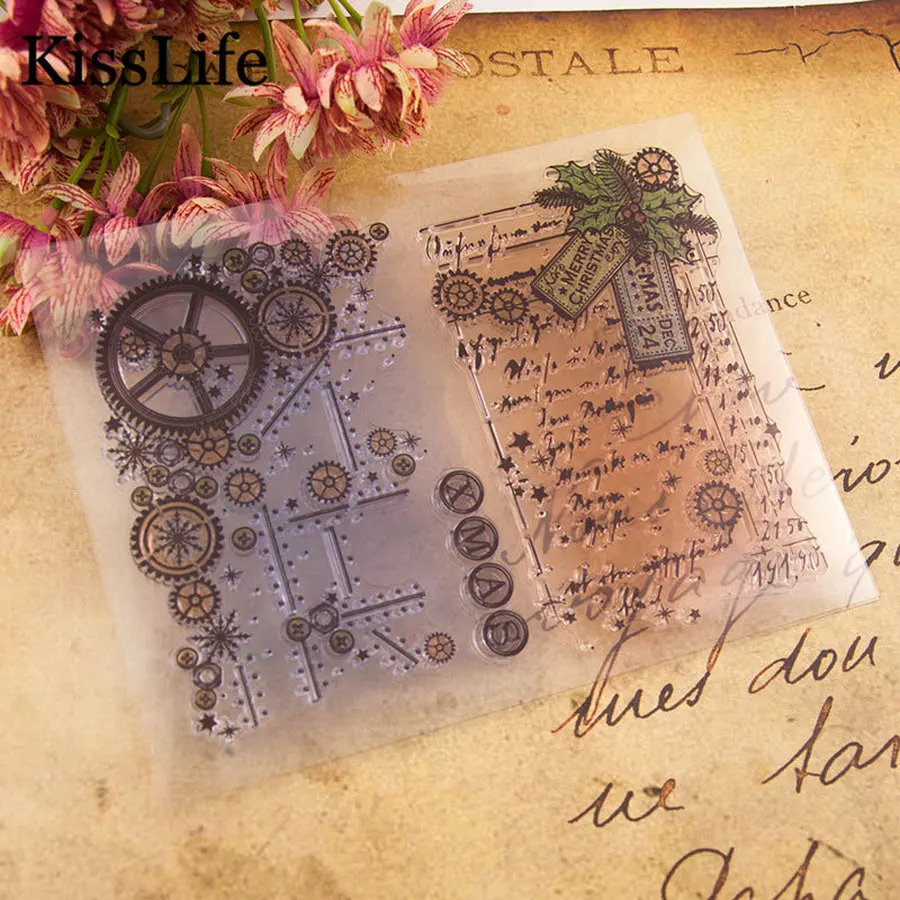 1 лист винтажная Экипировка фон Звезда линия прозрачные резиновые штампы для