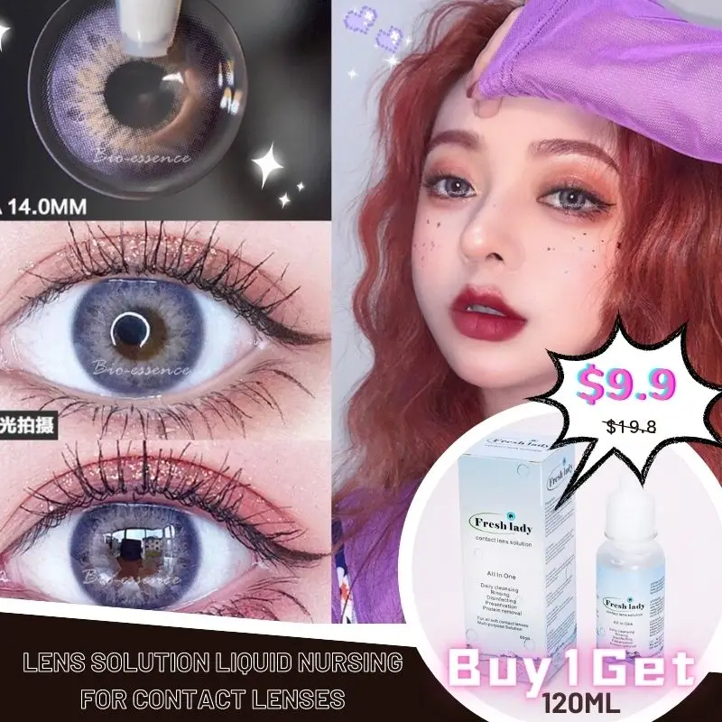 

Bio-essence 2Pcs/Pairs Colored Contact Lenses for eyes Buy 1Pairs Of Contact lens Get 1 Lens Solution Liquid Nursing 120ML