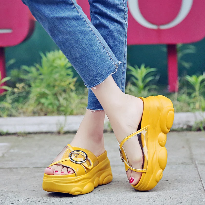 Сланцы женские на платформе сандалии толстой плоской подошве высотой 9 см/3 5