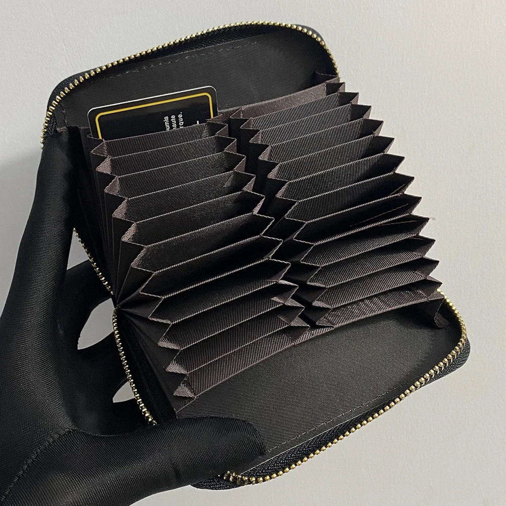 

Ladies Credit Card Case Mesh Pattern Sheepskin Clutch Coin Purse Zipper Wallet High Quality Genuine Leather Coin 24 Card Slots