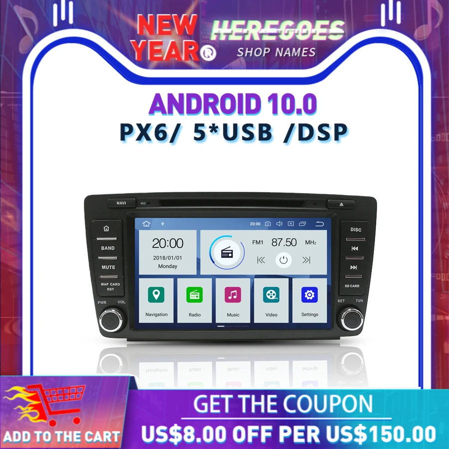 PX6 DSP IPS Android 10 4 Гб + 64 ГБ Автомобильный dvd плеер GPS карта WIFI RDS радио Bluetooth 5 0 для VW Skoda