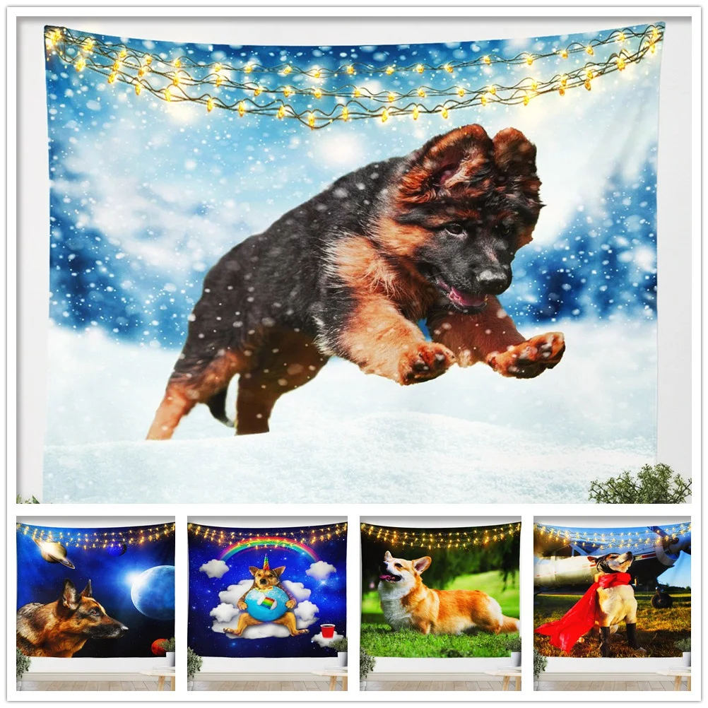 

Cute Dog Printed Hanging Tapestry Wall Decor Tapestry Bedroom Window Decoration Wall Hanging Curtain Background
