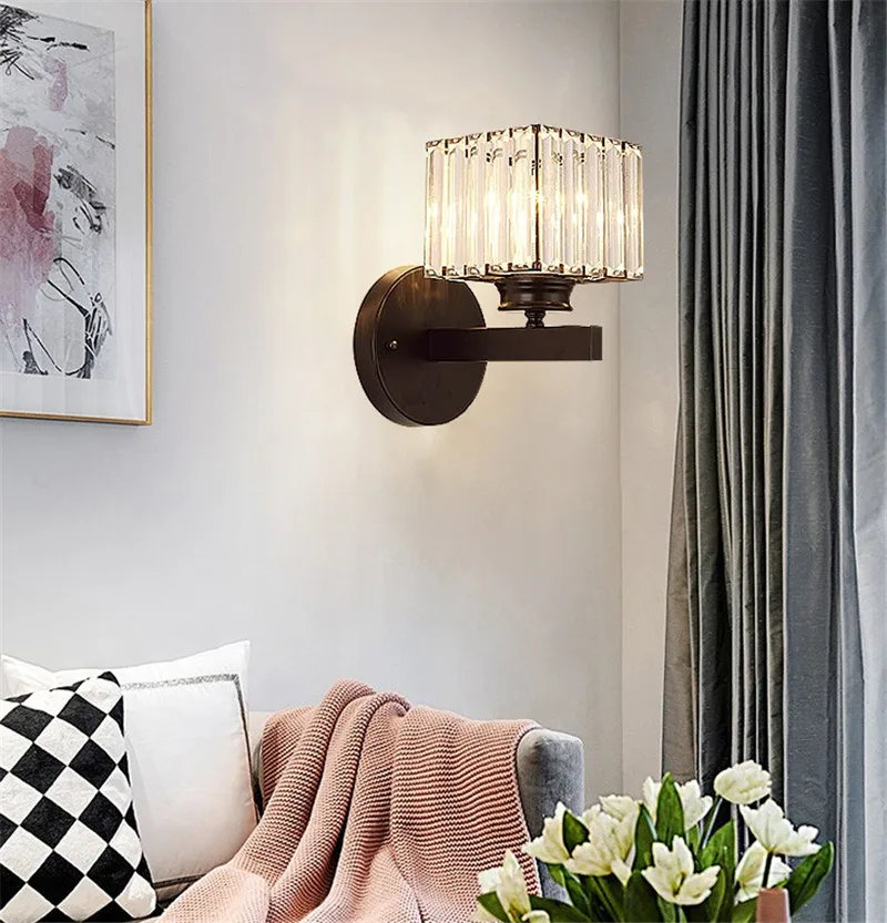 Modern K9 Crystal Mirror Gold Black Wall Lights Lamps Sconce Fixtures for Hallway Bedside Living Room | Лампы и освещение