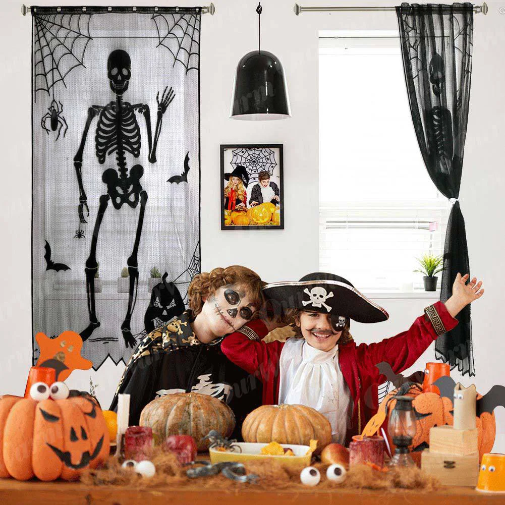 Хэллоуин фестиваль занавеска паук череп узор кружевная дверь/окно украшение