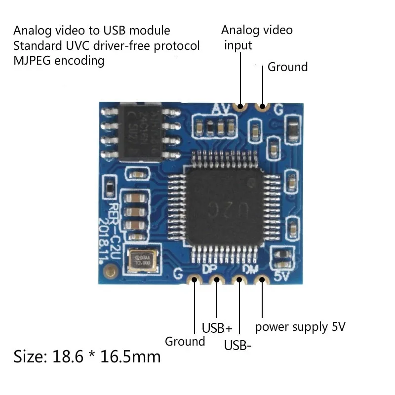 

Analog AV Video to Digital USB Camera Module CVBS to USB Chip UVC Driver-free