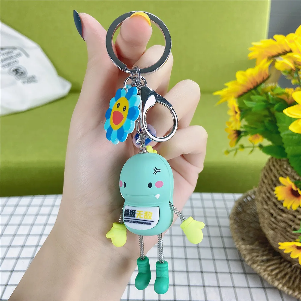 

Cartoon Long - Legged Dinosaur Spring Keychain Student Backpack Beautiful Pendant Car Seat Key Chains Friend Christmas Gift Keyr