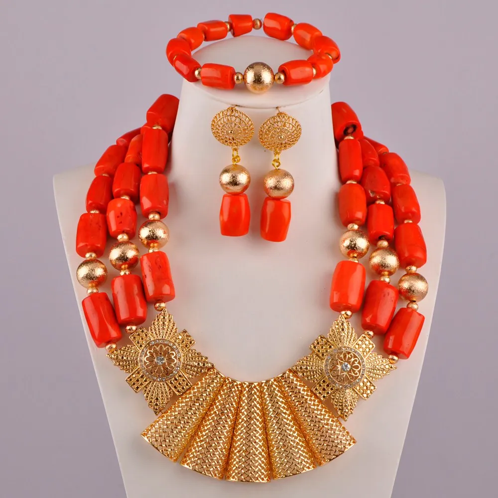 Роскошные нигерийские оранжевые коралловые бусины набор ювелирных изделий в