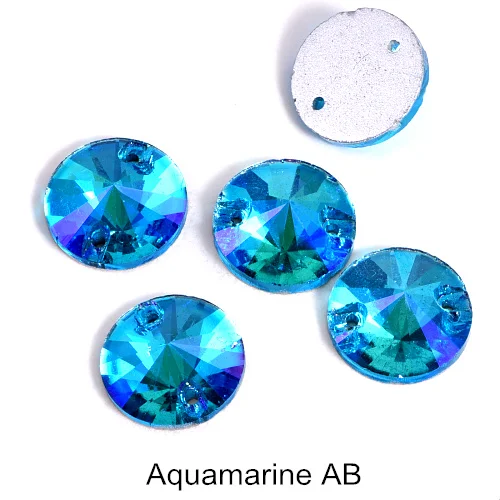 Aquamarine-AB 5 размеров Красный AB Круглый Rivoli Кристалл Стекло пришивные стразы с плоской задней частью глубокий синий АВ пришивные стразы для свадебного платья B0999 - Цвет: Aquamarine-AB